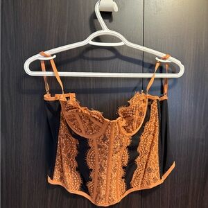 Urban Outfitters Black and Orange Lace Corset Top